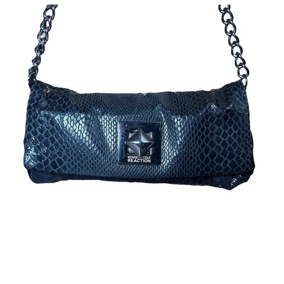Kenneth Cole Reaction Black Faux Snakeskin Chain Clutch - Picture 1 of 8
